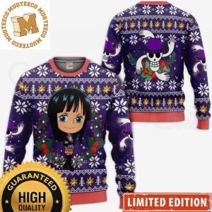 One Piece Nico Robin Christmas Wreath Knitted Purple Ugly Christmas Sweater Anime Xmas