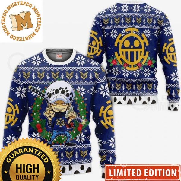 One Piece Trafalgar D Law Big Head Cute With Pirate Flag Ugly Christmas Sweater Anime Xmas Gift