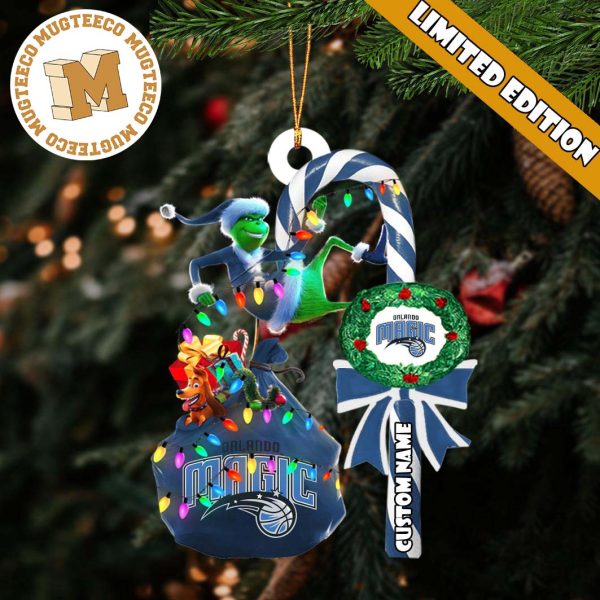 Orlando Magic NBA Grinch Candy Cane Personalized Xmas Gifts Christmas Tree Decorations Ornament