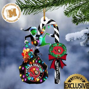 Ottawa Senators NHL Grinch Candy Cane Personalized Xmas Gifts Christmas Tree Decorations Ornament