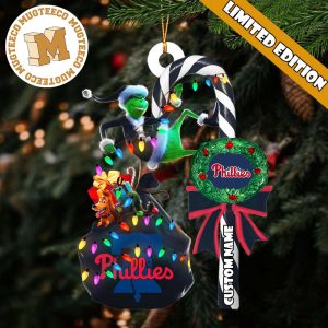Philadelphia Phillies MLB Grinch Candy Cane Personalized Xmas Gifts Christmas Tree Decorations Ornament