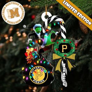 Pittsburgh Pirates MLB Grinch Candy Cane Personalized Xmas Gifts Christmas Tree Decorations Ornament