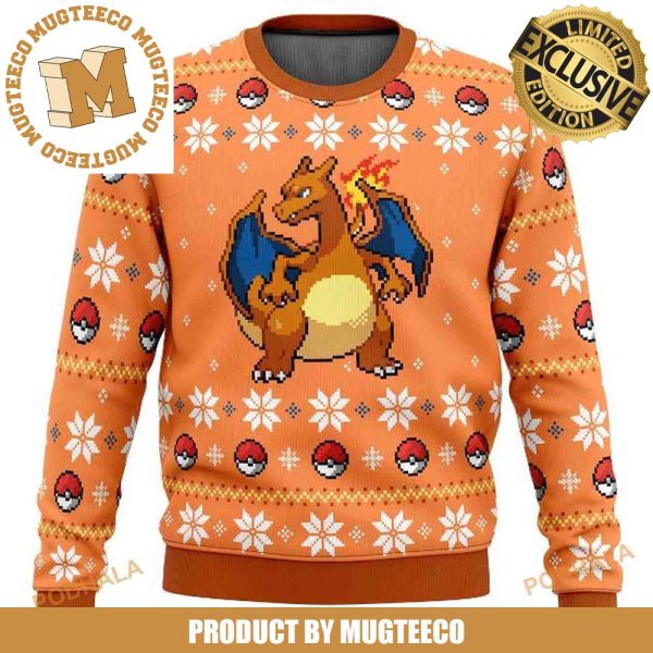 Pokemon Blaze Charizard Anime Knitting Pokeball Orange Ugly Christmas Sweater