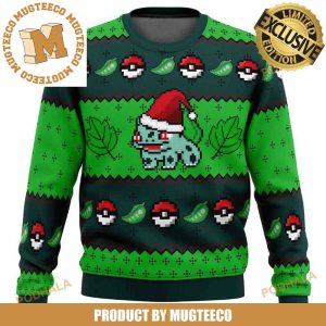 Pokemon Bulbasaur Santa Knitting Green Pokeball Pattern Anime Christmas Ugly Sweater