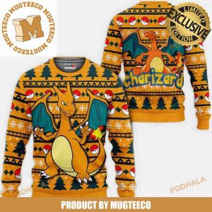 Pokemon Charizard Funny Pokeball And Flame Knitting Pattern Orange Ugly Christmas Sweater 2023