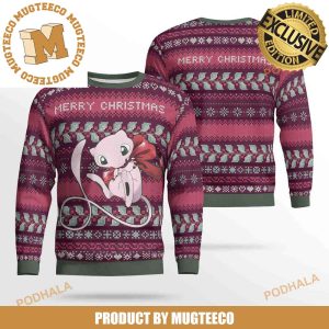 Pokemon Cute Mew With Present Ribbon Merry Christmas Knitting Holiday Ugly Sweater