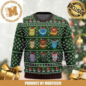 Pokemon Eevee Eeveelutions Cute Knitting Green Christmas Ugly Xmas Sweater 2023
