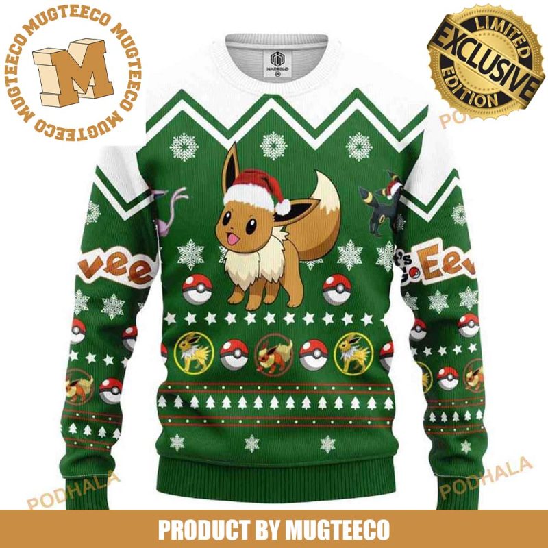 Pokemon Eevee Anime Cute Knitting Signature Brown Christmas Ugly