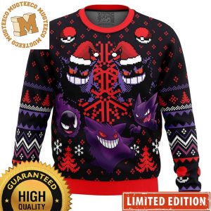 Pokemon Ghosts Gengar Ghastly Santa Hat Ugly Christmas Sweater