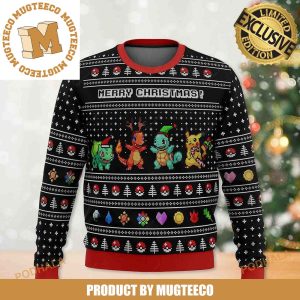 Pokemon Kanto Starters Cute With Pokeball And Symbols Knitting Pattern Christmas Ugly Sweater 2023