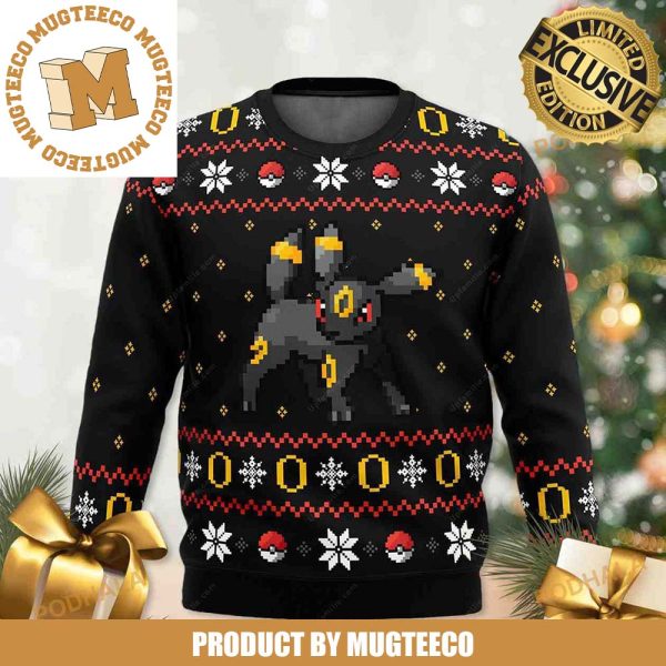 Pokemon Ring Of Umbreon Pixel Video Games Style Snowy Night Knitting Black Christmas Ugly Sweater
