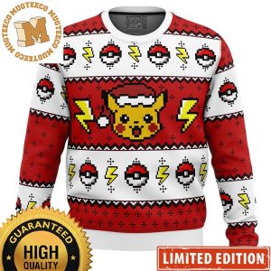 Pokemon Santa Pikachu Pixel Style Knitted Pokeball And Lightning Ugly Christmas Sweater 2023