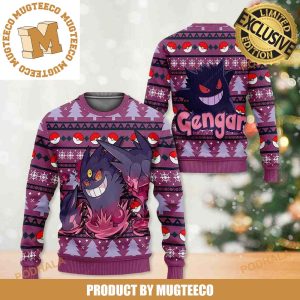 Pokemon Scary Gengar Anime Cute Purple Knitting Christmas Ugly Sweater 2023