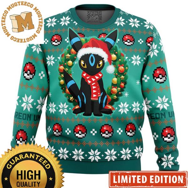 Pokemon Umbreon Cute Christmas Wreath Pokeball Knitting Holiday Ugly Sweater 2023