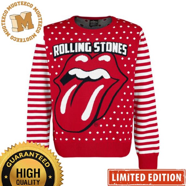 Rolling Stones Candy Crane Style Ugly Christmas Sweater
