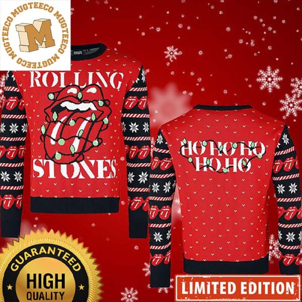 Rolling Stones Christmas Lights Twinkle Ugly Christmas Sweater 2023