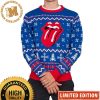 Rolling Stones Santa Tongue Snowy Red Ugly Christmas Sweater