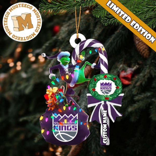 Sacramento Kings NBA Grinch Candy Cane Personalized Xmas Gifts Christmas Tree Decorations Ornament