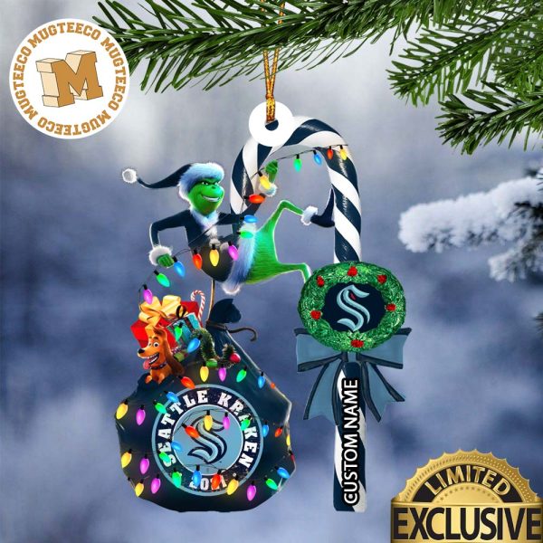 Seattle Kraken NHL Grinch Candy Cane Personalized Xmas Gifts Christmas Tree Decorations Ornament