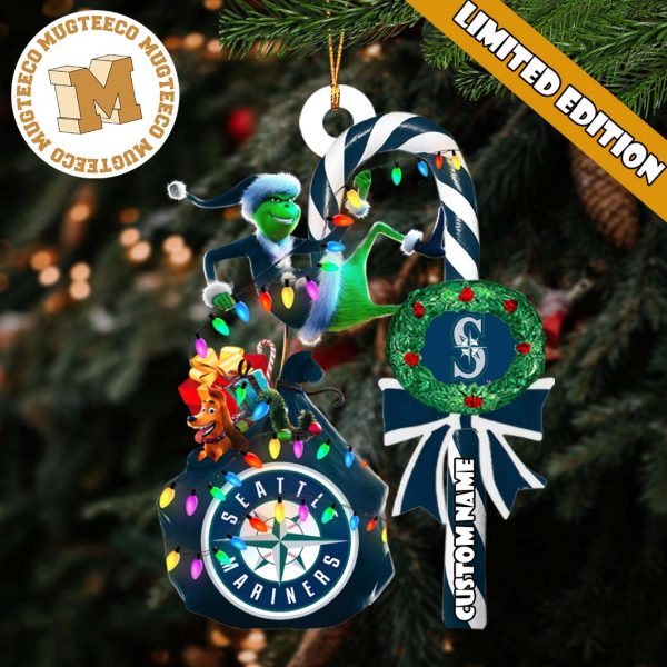 Seattle Mariners MLB Grinch Candy Cane Personalized Xmas Gifts Christmas Tree Decorations Ornament