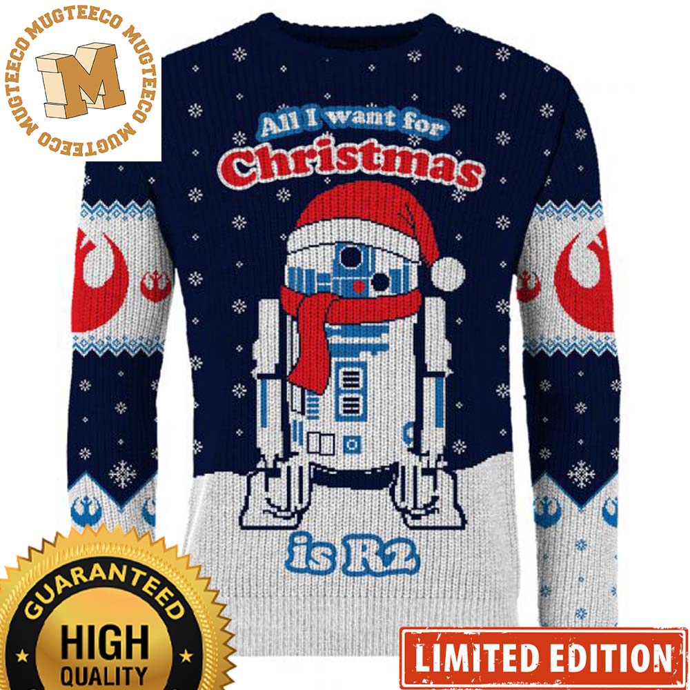 Star Wars All I Want For Christmas Is R2 With Santa Hat Snowflakes Knitting Funny Christmas Ugly Sweater