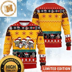 Star Wars Chibi Cute Characters Christmas Vibes Snowflakes And Pine Tree Knitting Pattern Christmas Ugly Sweater