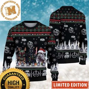 Star Wars Darth Vader Boba Fett And Stromtrooper In Christmas Costume Knitting Xmas Ugly Sweater