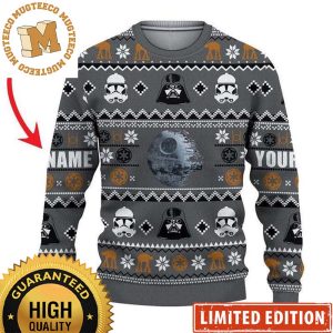Star Wars Death Star With Darth Vader And Stormtrooper Pattern Personalized Christmas Ugly Sweater