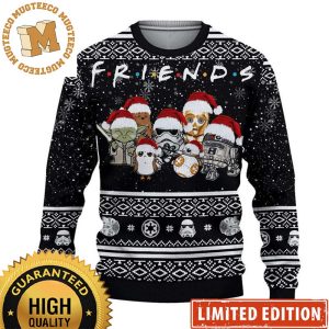 Star Wars Friends Cute Characters With Santa Hats Snowy Night Knitting Christmas Ugly Sweater