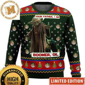 Star Wars Master Yoda And Baby Yoda Your Father I Am Boomer Knitting Snowflakes Christmas Ugly Sweater