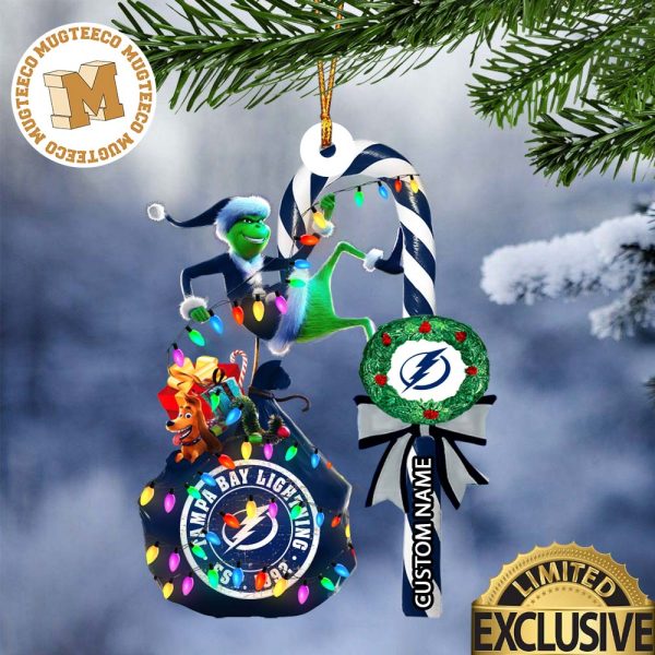 Tampa Bay Lightning NHL Grinch Candy Cane Personalized Xmas Gifts Christmas Tree Decorations Ornament