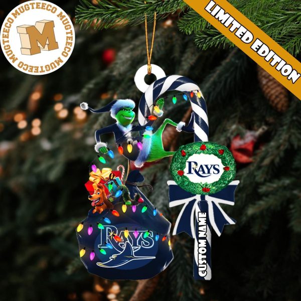 Tampa Bay Rays MLB Grinch Candy Cane Personalized Xmas Gifts Christmas Tree Decorations Ornament