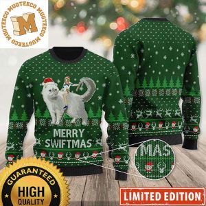 Taylor Swift Ride A Cat With Santa Hat Merry Swiftmas In Green Ugly Christmas Sweater