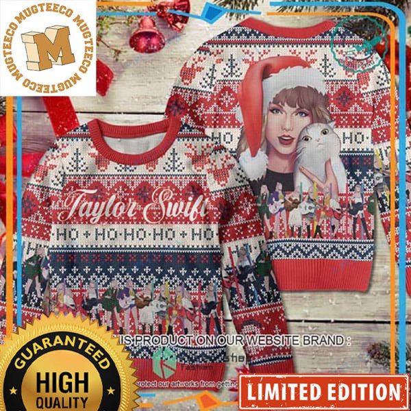 Taylor Swift Santa Hug A Cat Ho Ho Ho Vintage Ugly Christmas Sweater 2023