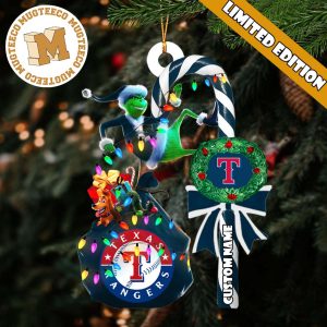 Texas Rangers MLB Grinch Candy Cane Personalized Xmas Gifts Christmas Tree Decorations Ornament