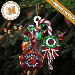 Toronto Raptors NBA Grinch Candy Cane Personalized Xmas Gifts Christmas Tree Decorations Ornament