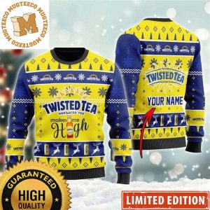 Twisted Tea Makes Me High Personalized  Snowflakes Reindeer Knitting Christmas Ugly Sweater