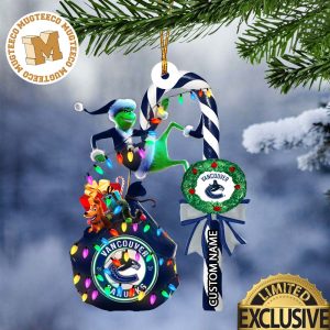 Vancouver Canucks NHL Grinch Candy Cane Personalized Xmas Gifts Christmas Tree Decorations Ornament