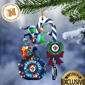 Winnipeg Jets NHL Grinch Candy Cane Personalized Xmas Gifts Christmas Tree Decorations Ornament