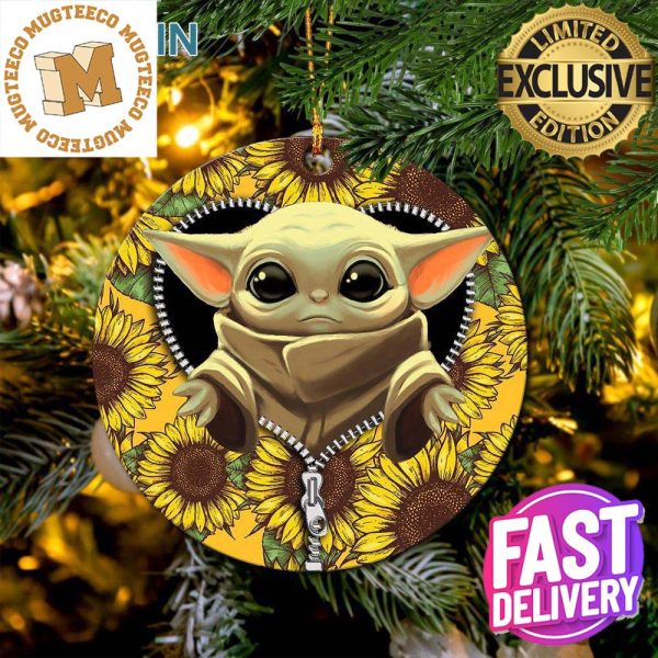 Baby Yoda Sunflower Zipper Ceramic Xmas Decorations Ornament