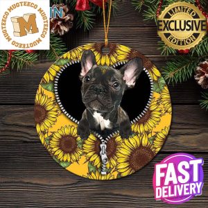 Black French Bulldog Sunflower Zipper Xmas Gifts For Dog Lovers Christmas Decorations Ornament
