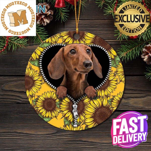 Brown Dachshund Sunflower Zipper Xmas Gifts For Dog Lovers Christmas Decorations Ornament