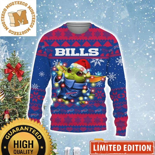 Buffalo Bills Baby Yoda Star Wars Christmas Light Up 2023 Holiday Ugly Christmas Sweater