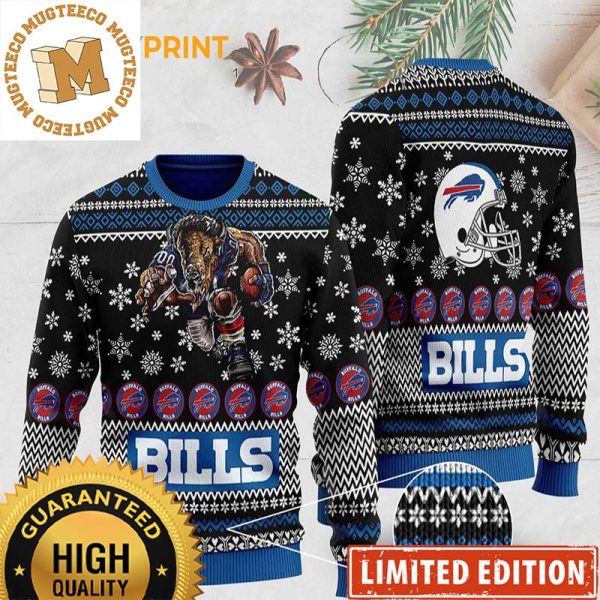 Buffalo Bills Mascot Full Print Black Ugly Christmas Sweater