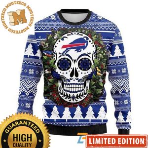 Buffalo Bills Sugar Skull Flower NFL Christmas Ugly Sweater