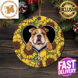 Bull Dog Sunflower Zipper Xmas Gifts For Dog Lovers Ceramic Christmas Decorations Ornament