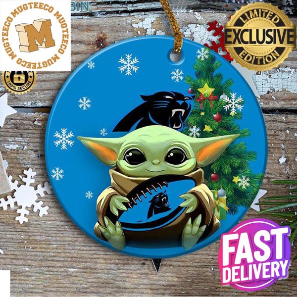 Carolina Panthers Baby Yoda NFL Christmas Tree Decorations Ceramic Ornament