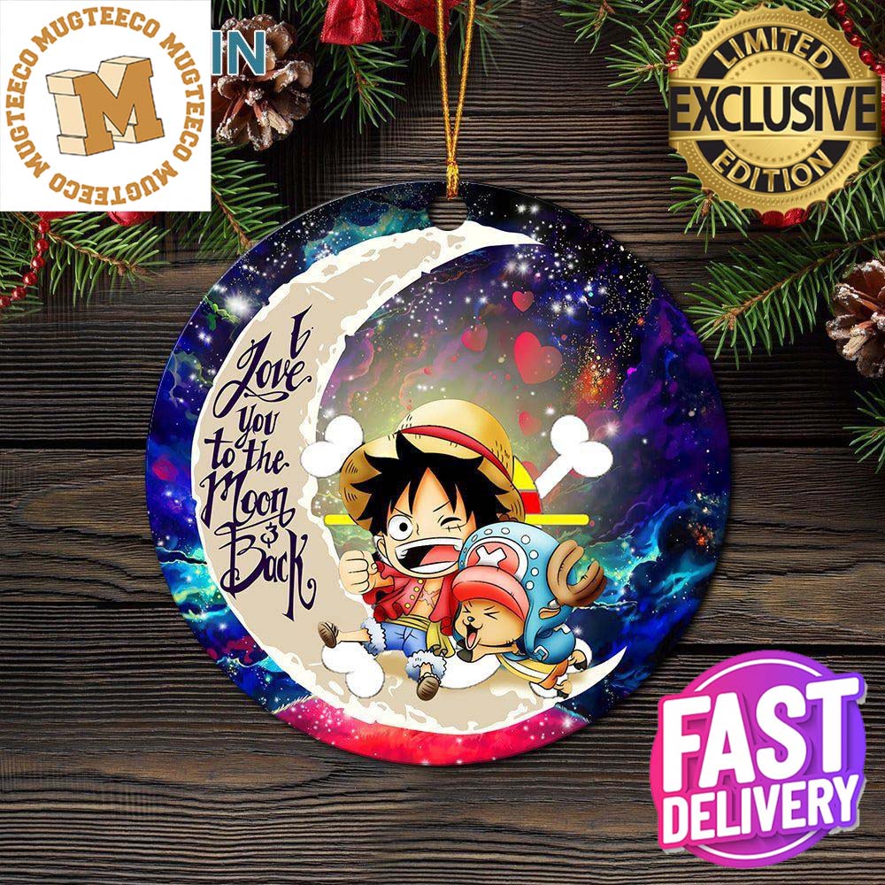 Chibi Luffy And Chopper One Piece Anime Love You To The Moon And Back  Galaxy Christmas Decorations Ornament - Mugteeco