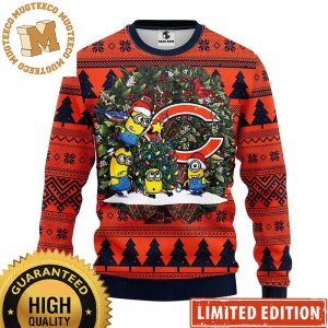Chicago Bears Minion NFL Christmas Tree Light Cute 2023 Holiday Christmas Ugly Sweater