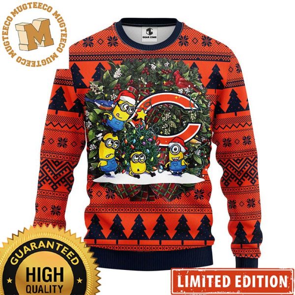 Chicago Bears Minion NFL Christmas Tree Light Cute 2023 Holiday Christmas Ugly Sweater